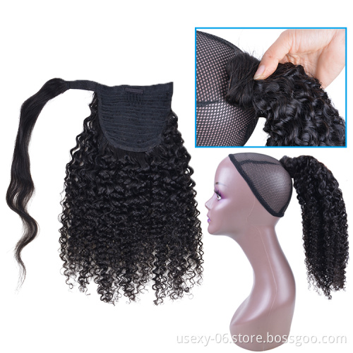 Curly Ponytail Human Hair For Women Virgin Clip In Brazilian Hair Wrap Around And Drawstring Ponytail Extensions